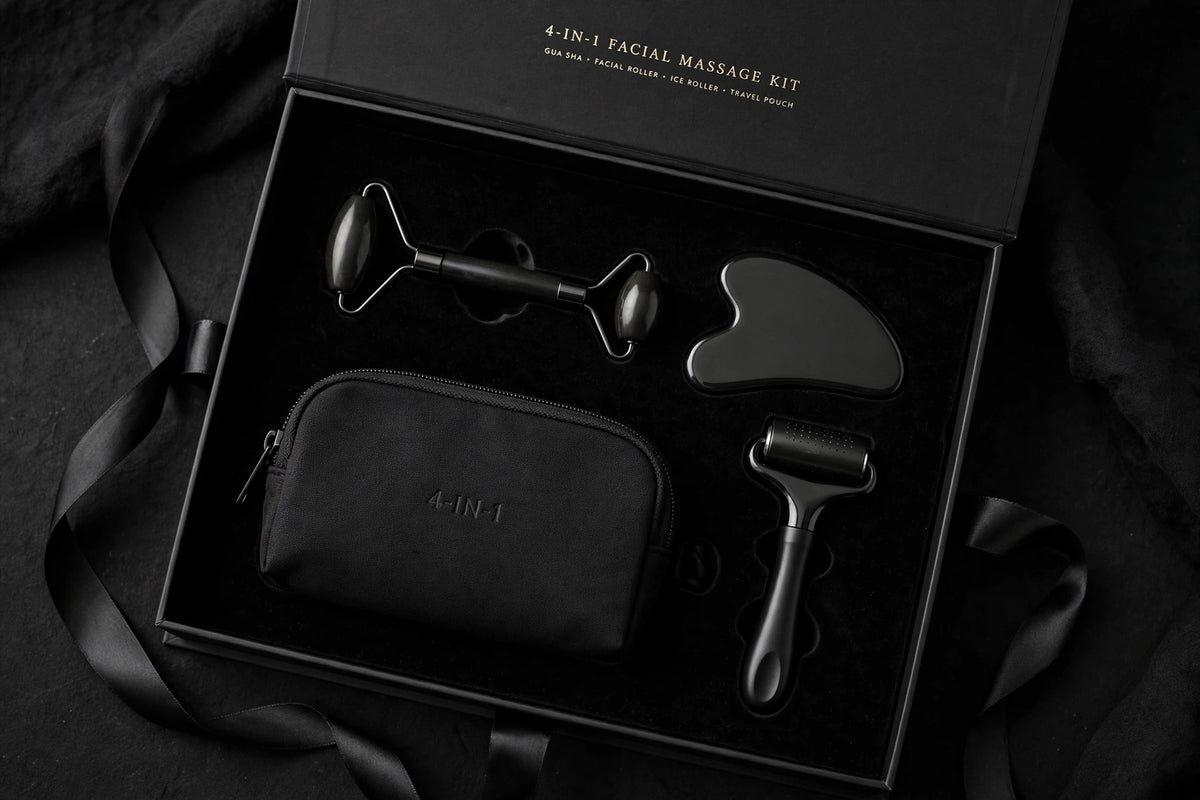Kit de massage du visage en pierre noire.