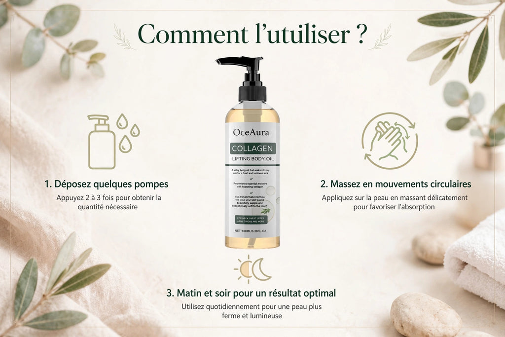 OceAura huile corporelle au collagène resserre l'élasticité de la peau augmenté hydratant corps lisse Non gras romarin après douche huile corporelle